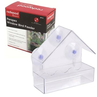 Redwood Perspex Window Bird Feeder | Acrylic Suction Cup Feeder with Tray, 2 Section Design