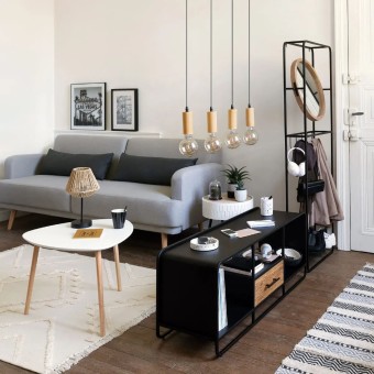 Pendant Lamp with 4 lamps - Natural wood finish