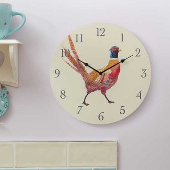 Pheasant 12 Inch Outdoor Indoor Wall Clock with Rustic Wildlife Design and Quartz Movement