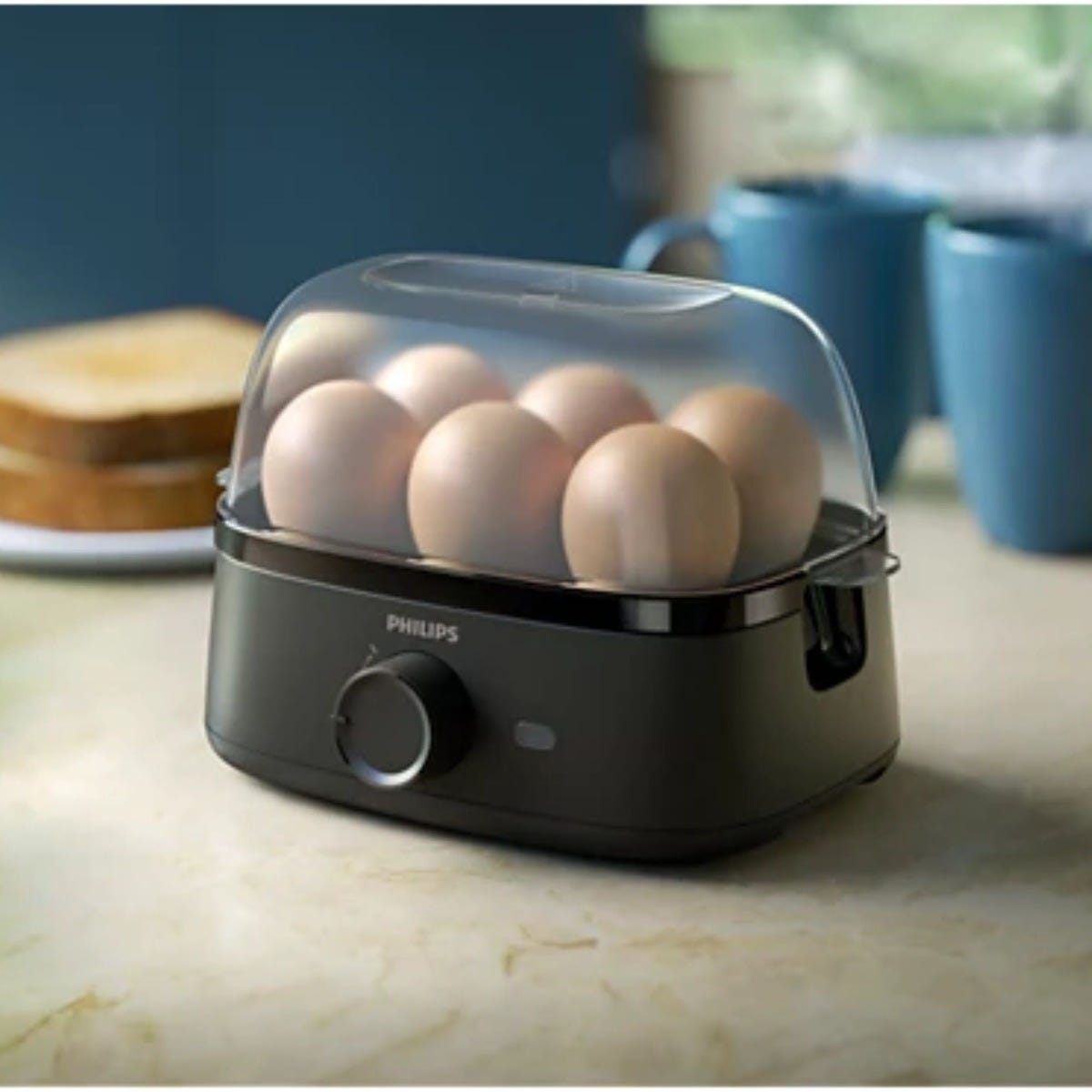 Philips 3000 Series Egg Cooker 400W with Poached Egg Tray and 6 Egg Capacity – Soft Medium and Hard-Boiled Egg Maker