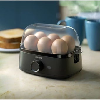 Philips 3000 Series Egg Cooker 400W with Poached Egg Tray and 6 Egg Capacity – Soft Medium and Hard-Boiled Egg Maker