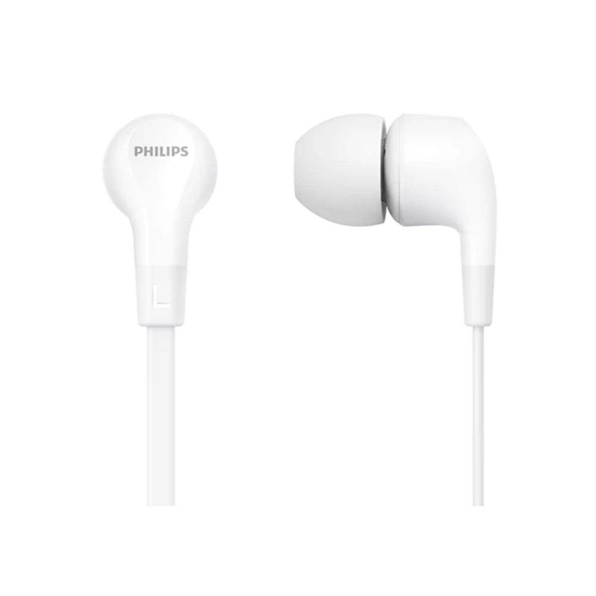 Philips In-Ear Wired Headphones with Dynamic 8.6 mm Drivers, Bold Bass, Gold-Plated 3.5mm Jack, Inline Remote Control, Voice Assistant Compatibility, and Tangle-Free Cable – White 
