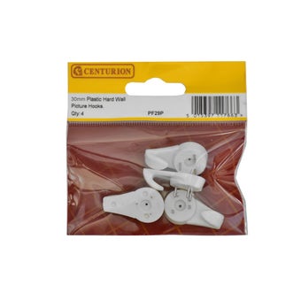 Plastic Hard Wall Picture Hooks 30mm - Pack of 4