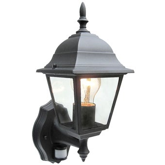 Powermaster 4 Sided Black Aluminium PIR Wall Lantern Outdoor Security Light IP43
