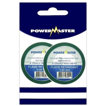 Powermaster Pvc Insulating Tape Green 10m 19mm - Pack 2