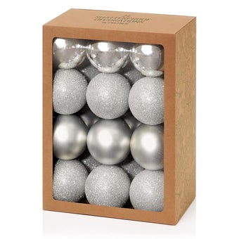 Premier 60mm Silver Multi-Finish Bauble Set – 24-Piece Elegant Christmas Tree Decoration Collection
