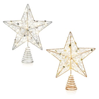 Premier 30cm Warm White LED Wire Wrap Tree Topper – Light-Up Star for a Perfect Festive Finish