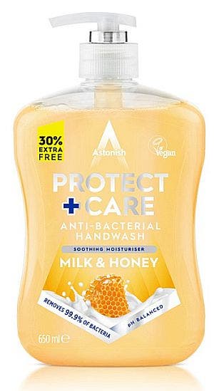Astonish Protect Care Anti Bacterial Handwash - Milk & Honey 650ml