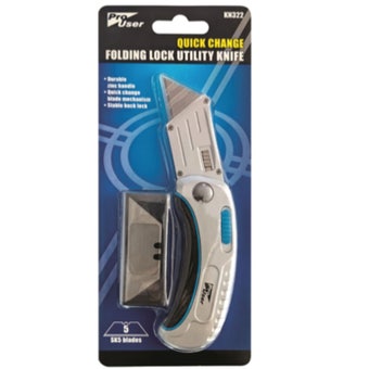 Pro User Quick Change Folding Lock Utility Knife – Durable, Precision Cutting Tool with 5 SK5 Blades