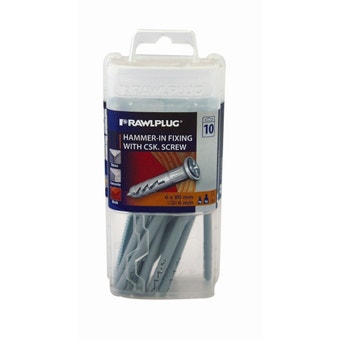 Rawlplug Hammer In Fixing & Screw 6 x 80mm - 10 Pack