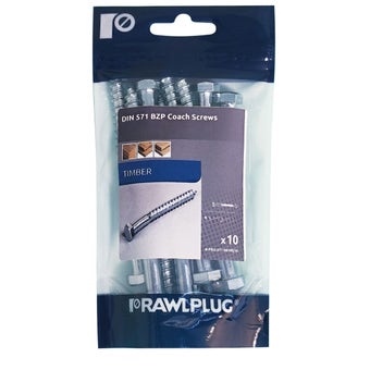 Rawlplug M12 x 80mm Coach Screws BZP Hex Head for Heavy Timber Fixing Pack of 10 | Structural Lag Screws for Wood and Masonry