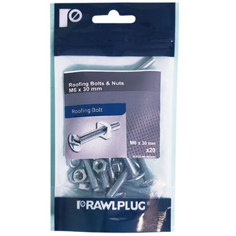 Rawlplug M6 x 30mm Roofing Bolts with Nuts I Pack of 20