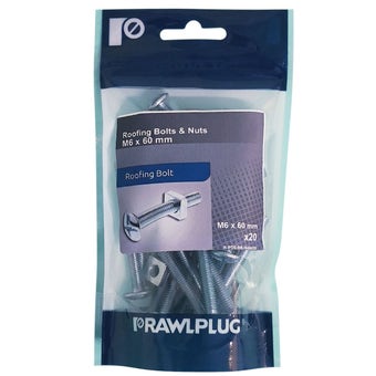 Rawlplug M6 x 60mm Roofing Bolts with Nuts I Pack of 20