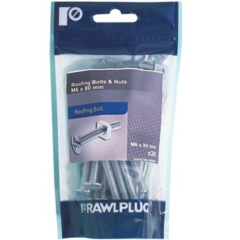 Rawlplug M6 x 80mm Roofing Bolts with Nuts I Pack of 20