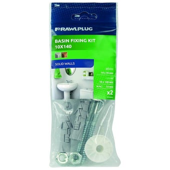 Rawlplug Wall Mounted Wash Basin Fixing Kit 10x140mm – Heavy Duty Bathroom Sink Mounting Kit with Screws and Plugs for Solid and Partition Walls