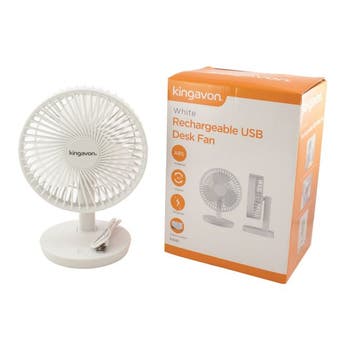 Kingavon Rechargeable USB Desk Fan - White