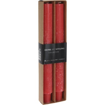 Crown Rustic Red Dinner Candles – 25cm Tapered Paraffin Wax Candles I Pack of 2