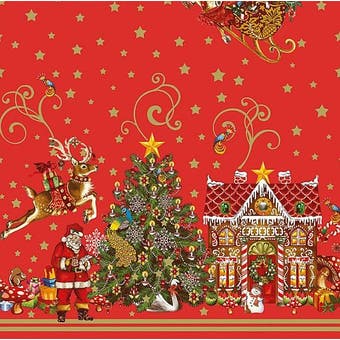 Christmas Oil Cloth Red gold Santa