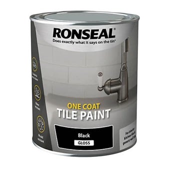 Ronseal One Coat Tile Paint Black Gloss 750ml – Water-Based No Primer Paint for Bathroom and Kitchen Wall Tiles