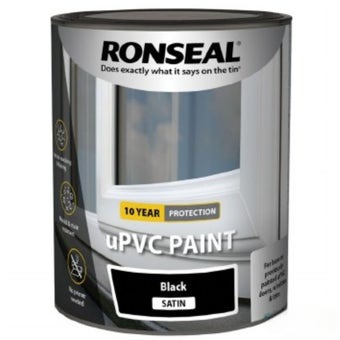 Ronseal uPVC Paint Black Satin 750ml for Windows and Doors – Durable No Primer Exterior Paint