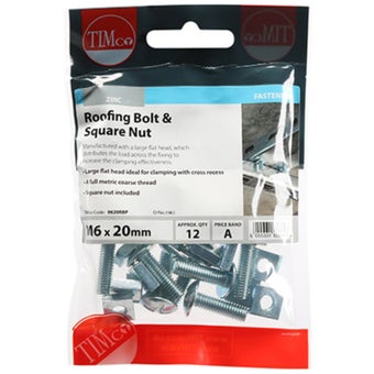 Timco Roofing Bolts & Square Nuts Zinc Plated M6 x 20 – Pack of 12
