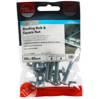 Timco Roofing Bolts & Square Nuts Zinc Plated M6 x 40 – Pack of 8