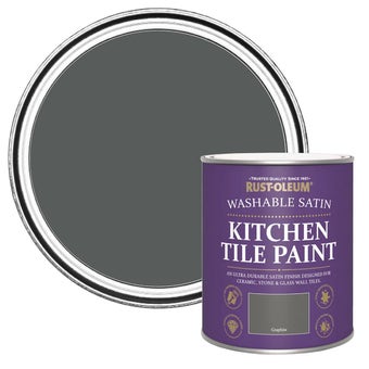 Rust-Oleum Graphite Satin Kitchen Wall Tile and Panelling Paint 750ml – Water-Based, Mould and Water Resistant, No Primer Needed, Durable Finish