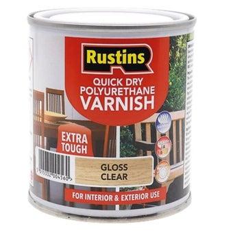 Rustins Quick Dry Polyurethane Varnish Extra Tough Interior and Exterior Use Gloss Clear 1 Litre