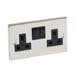 13 amp Double Pole Switched Twin Socket Satin Chrome Black Inserts
