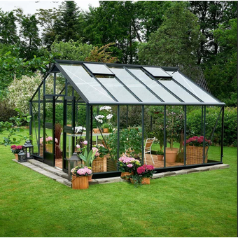 Juliana Gardener Greenhouse Aluminium/Black Safety Glass 12' x 14'