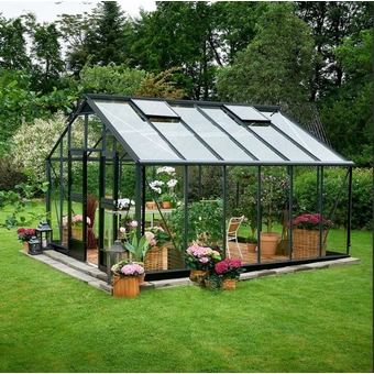 Juliana Gardener Greenhouse Aluminium/Black Safety Glass 12' x 14'