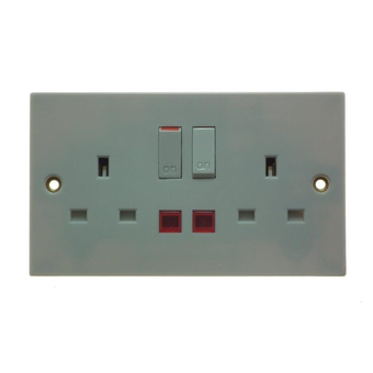 Double 2 Gang 13A White Socket With Neon Indicator