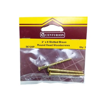 Centurion 2 x 8 Slotted Brass Round Head Woodscrews - Pack Of 3