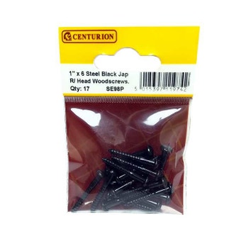Centurion Slotted Round Black Jap Woodscrews - 1" x 6 - Pack Of 17