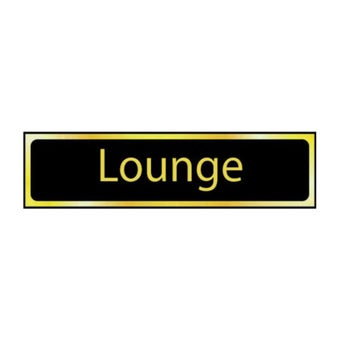 Self-Adhesive PVC Lounge Sign Black And Polished Gold Effect 200mm x 50mm