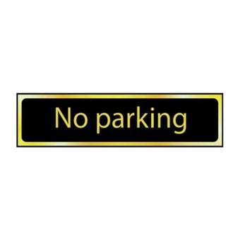 Self-Adhesive PVC "No Parking" Sign 200mm x 50mm - Black And Polished Gold Effect