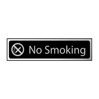 Self-Adhesive PVC No Smoking Sign Black And Polished Chrome Effect - 200mm x 50mm