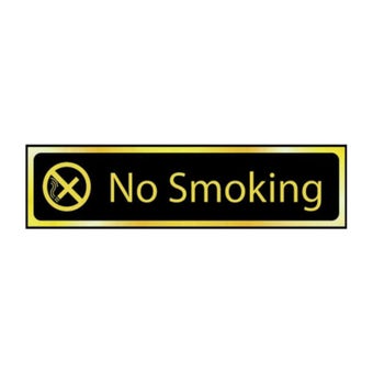 Self-Adhesive PVC No Smoking Sign Black And Polished Gold Effect 200mm x 50mm