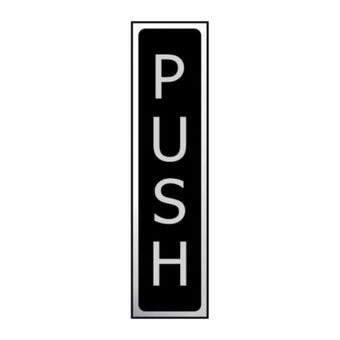 Self-Adhesive PVC Push Sign Black And Polished Chrome Effect -200mm x 50mm