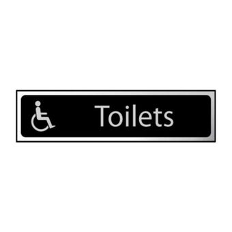 Self-Adhesive PVC Toilets (Disabled Logo) Sign Black And Polished Chrome Effect - 200mm x 50mm