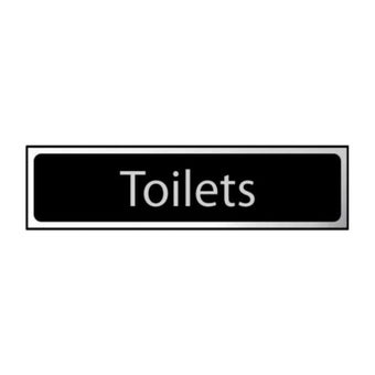 Self-Adhesive PVC "Toilets" Sign Black And Polished Chrome Effect 200mm x 50mm