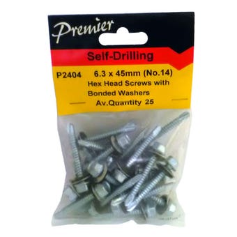 Premier Self-Drilling Hex Head Screws - 6.3 X 45mm (No.14) - Pack Of 25