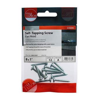 Self-Tapping Screws - PZ - Pan - Zinc - 8 x 1 (Pack of 12)