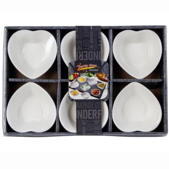 Porcelain Heart Bowl Set of 6 | White Serving & Snack Bowls 10 x 10 cm