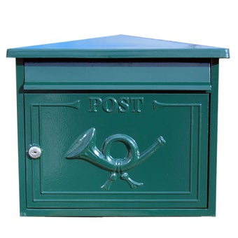 Shannon Fir Green Cast Aluminium Wall Mounted Postbox with Secure Key Lock and Weatherproof Finish
