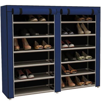 ShoeSmart Mobile Shoe Storage Cabinet with Dust Cover – 12 Shelf Blue Organiser for Hallways and Wardrobes