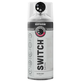 Rust-Oleum Switch Silver Grey Satin Multi-Surface Spray Paint 400ml – 5-in-1 Adjustable Nozzle