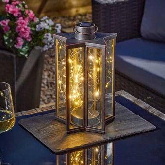 Smart Solar Firefly Star Bronze Glass & Plastic Outdoor LED Lantern -XL