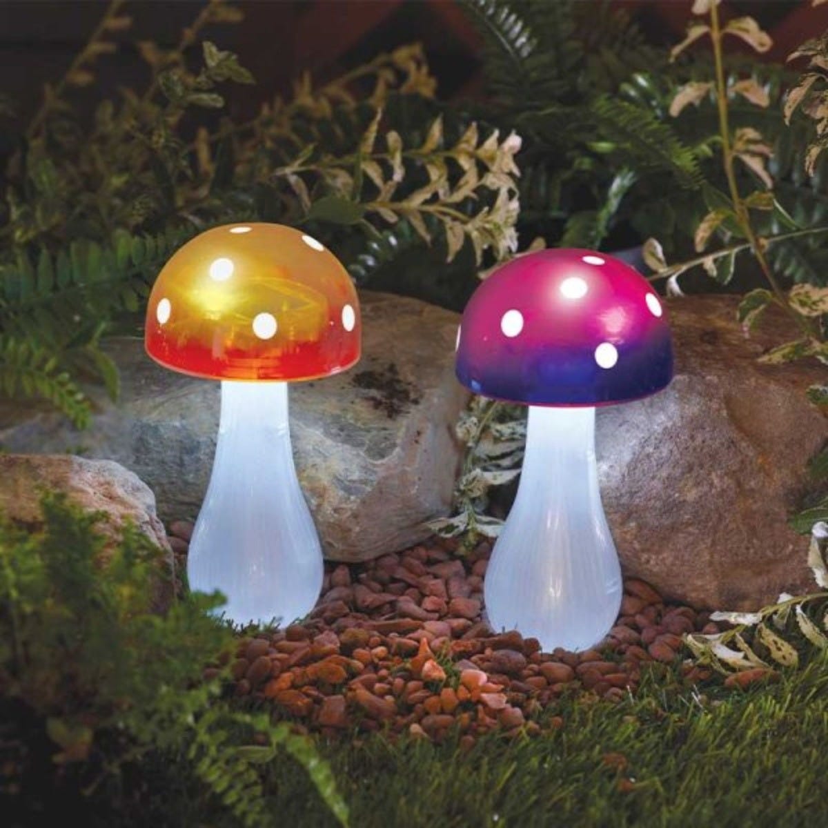 Solar Mushroom Stake Lights for Gardens – Colourful LED Button Shroom Lights 28cm