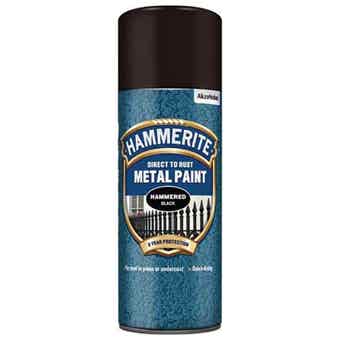 Hammerite Direct To Rust Metal Spray Paint - Hammered Black 400ml